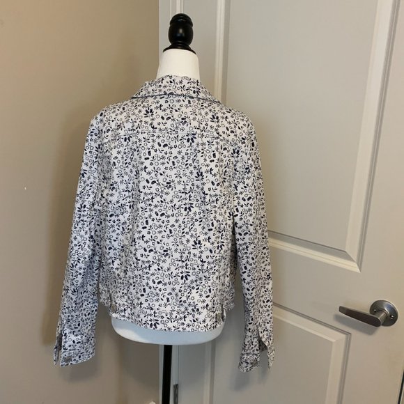 Love & Legend White/Navy print Jean Jacket, Size 12 - Picture 3 of 4